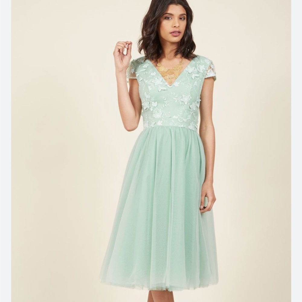 Chi Chi London Sage Green Floral Prom Dress